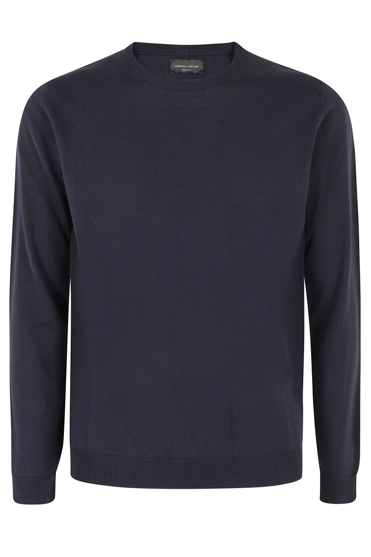 Roberto Collina Navy Crew Neck Sweater With Long Sleeves In Blue