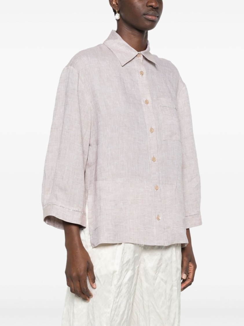 Peserico Beige Linen Shirt With Classic Collar
