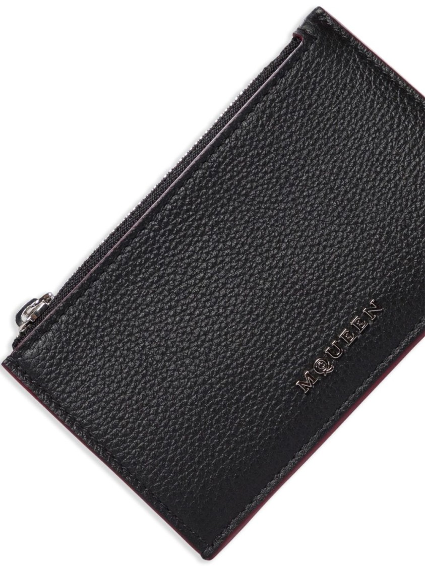 Alexander Mcqueen Full Grain Calf Leather Wallet With Patent Trims In Black