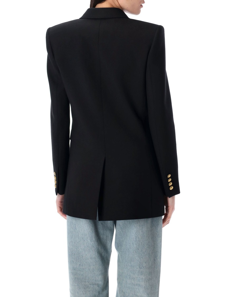 Saint Laurent Double-breasted Wool Jacket Notched Lapels In Black