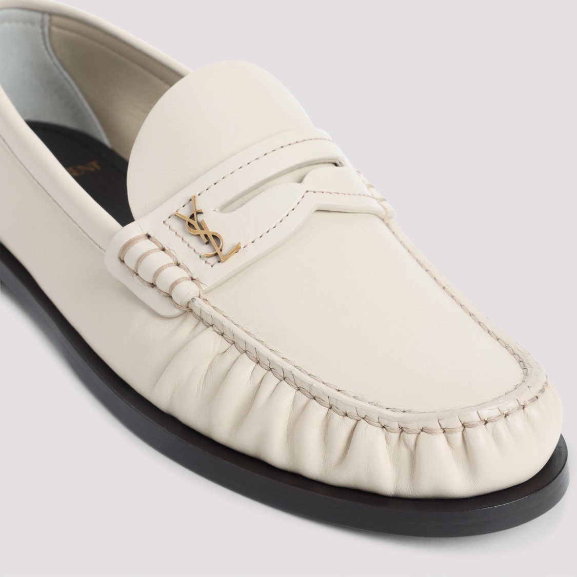 Saint Laurent White Leather Loafers In Neutral