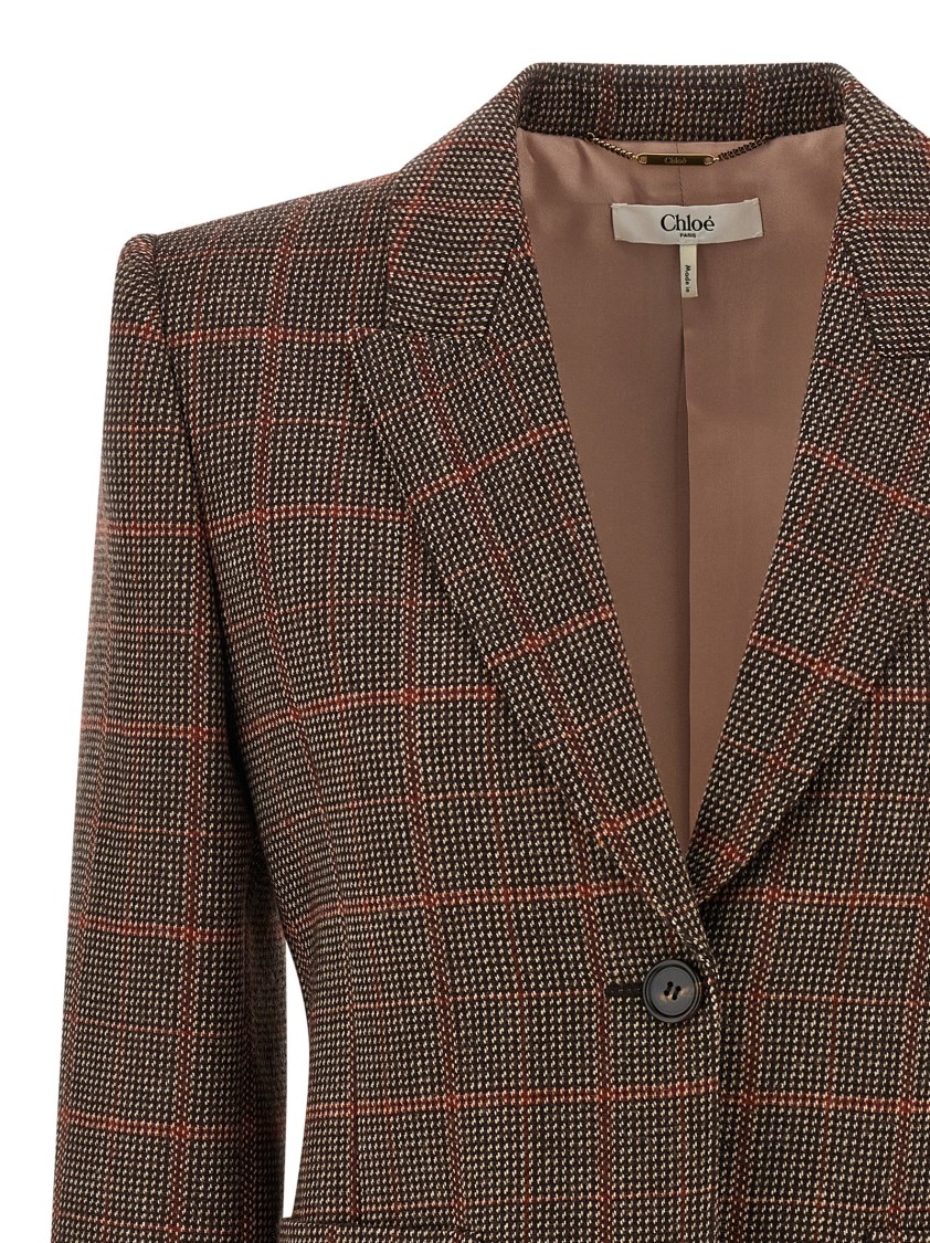 Chloé Checked Wool Tailored Jacket In Brown