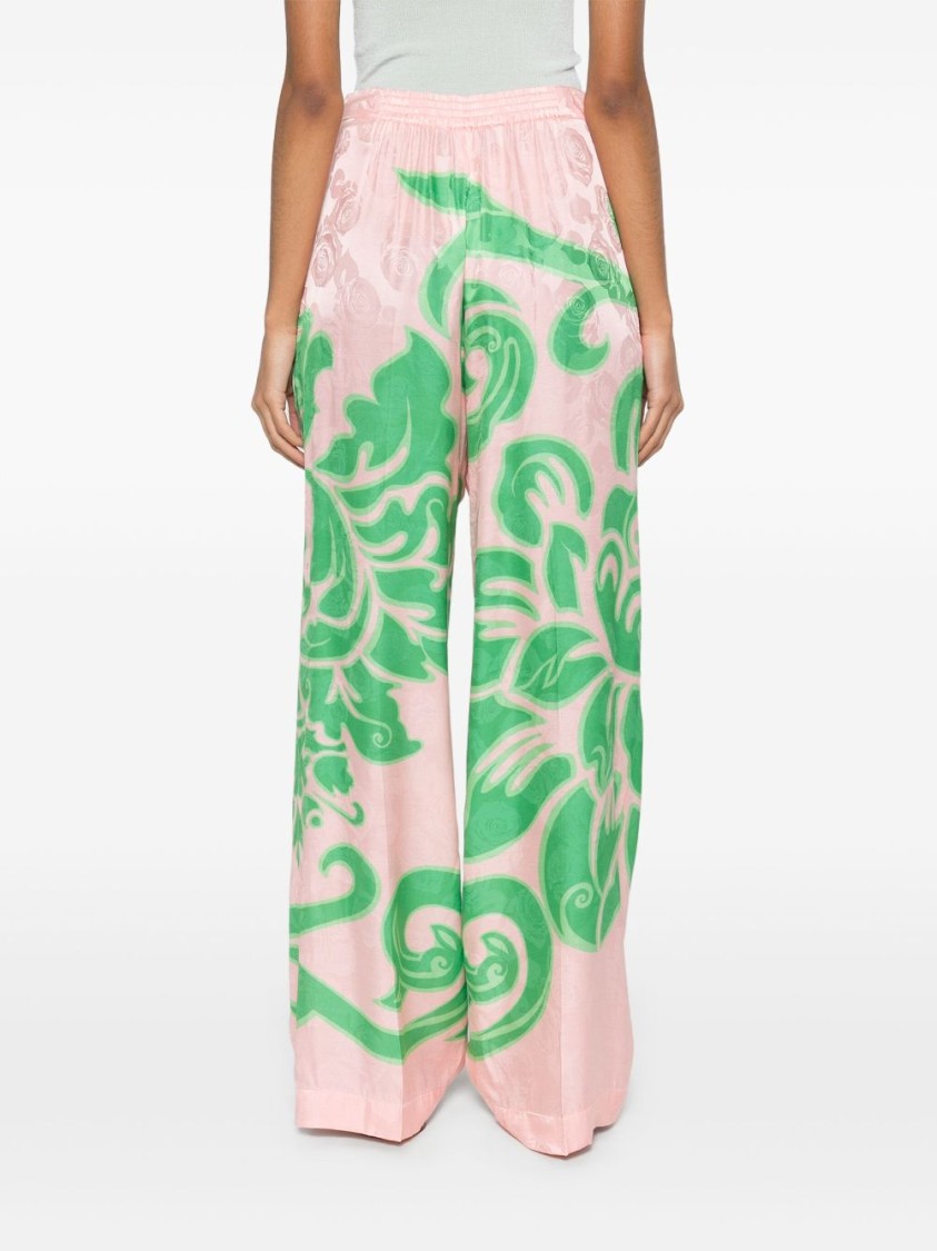 Etro Wide-leg Floral Pants In Viscose And Silk Blend In Green
