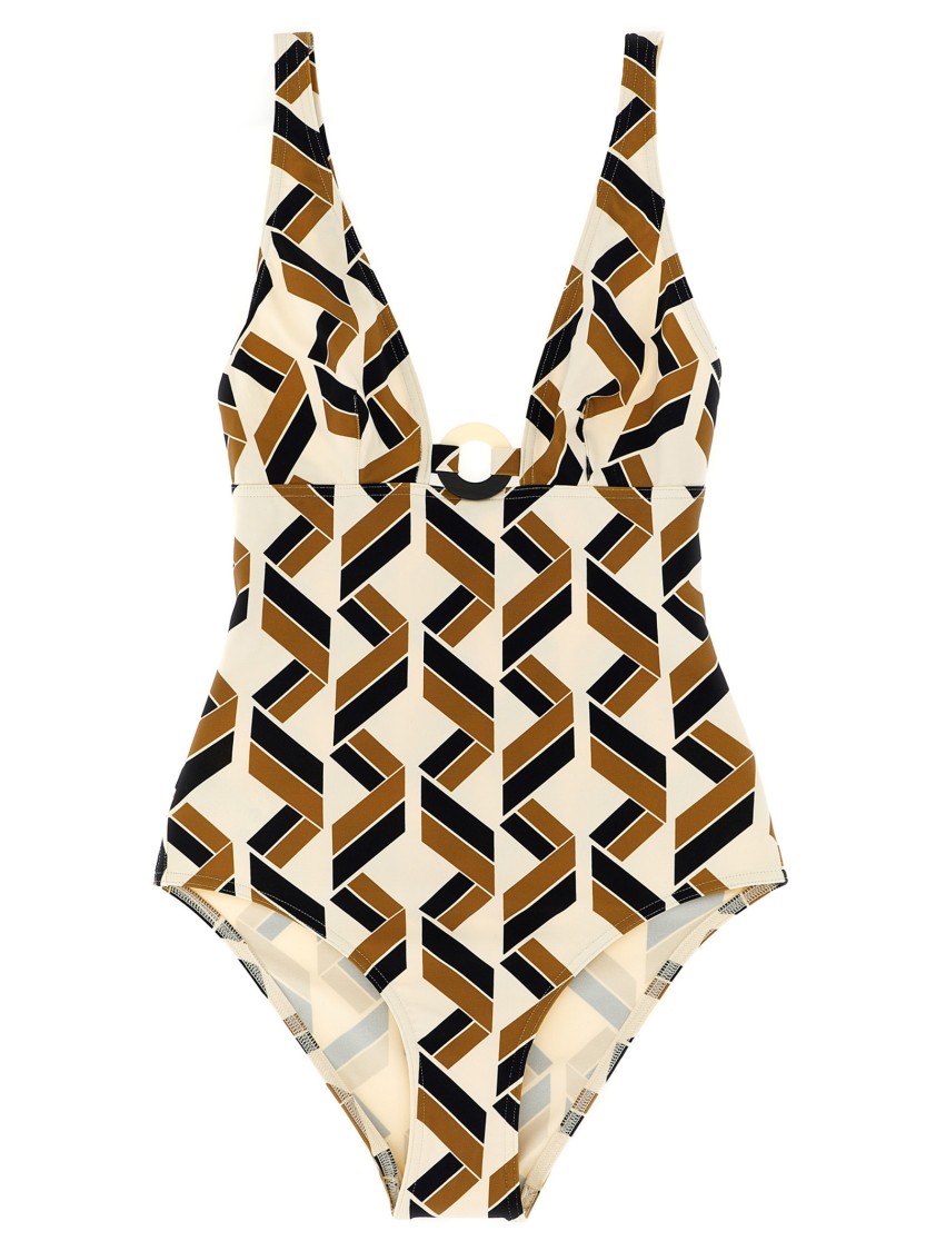 Eres 'party' Geometric Cut-out Swimsuit With Deep V-neck In Brown