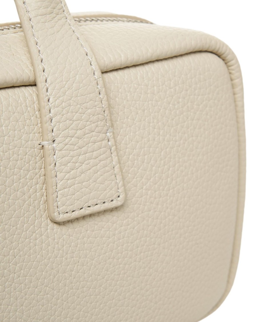 Staud Beige Leather Shoulder Bag With Embossed Logo In Neutrals