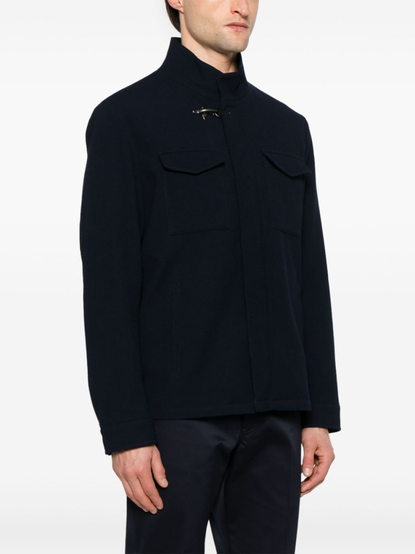 Fay Blue Jacket In Wool With Hook And Pockets In Blue