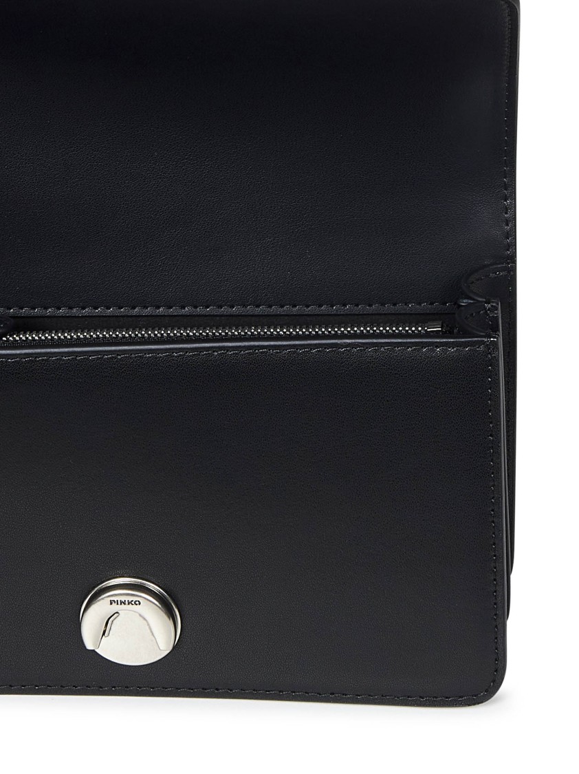 Shop Pinko Mini Black Soft Silky-feel Leather Shoulder Bag