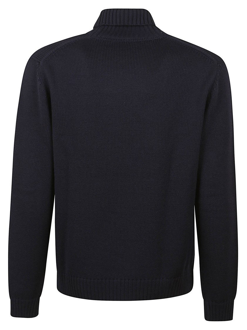 Zanone Ribbed Wool Turtleneck Sweater With High Collar In Blue