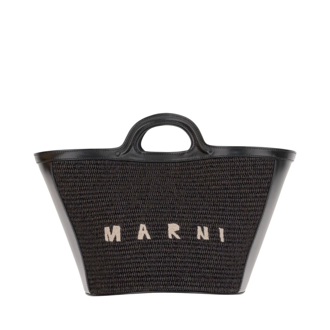 Marni Women Black Leather And Raffia Small Tropicalia Summer Handbag