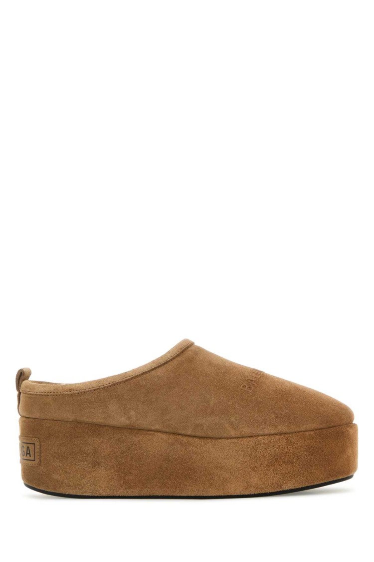Balenciaga Women Camel Alaska Soft Platform Mules In Brown