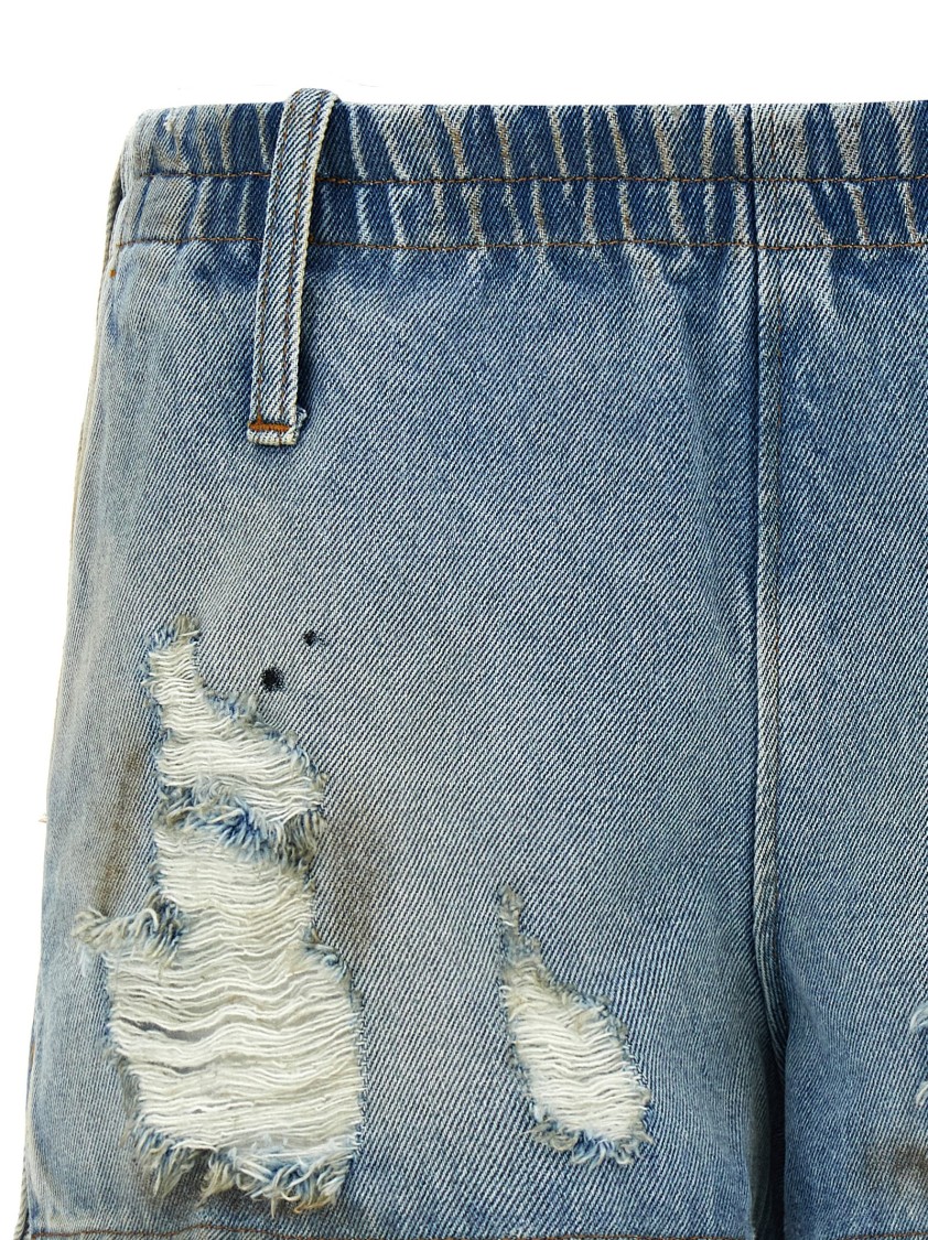Mm6 Maison Margiela Mm6 By Maison Margiela Used-effect Cotton Denim Shorts With Elastic Waistband In Blue