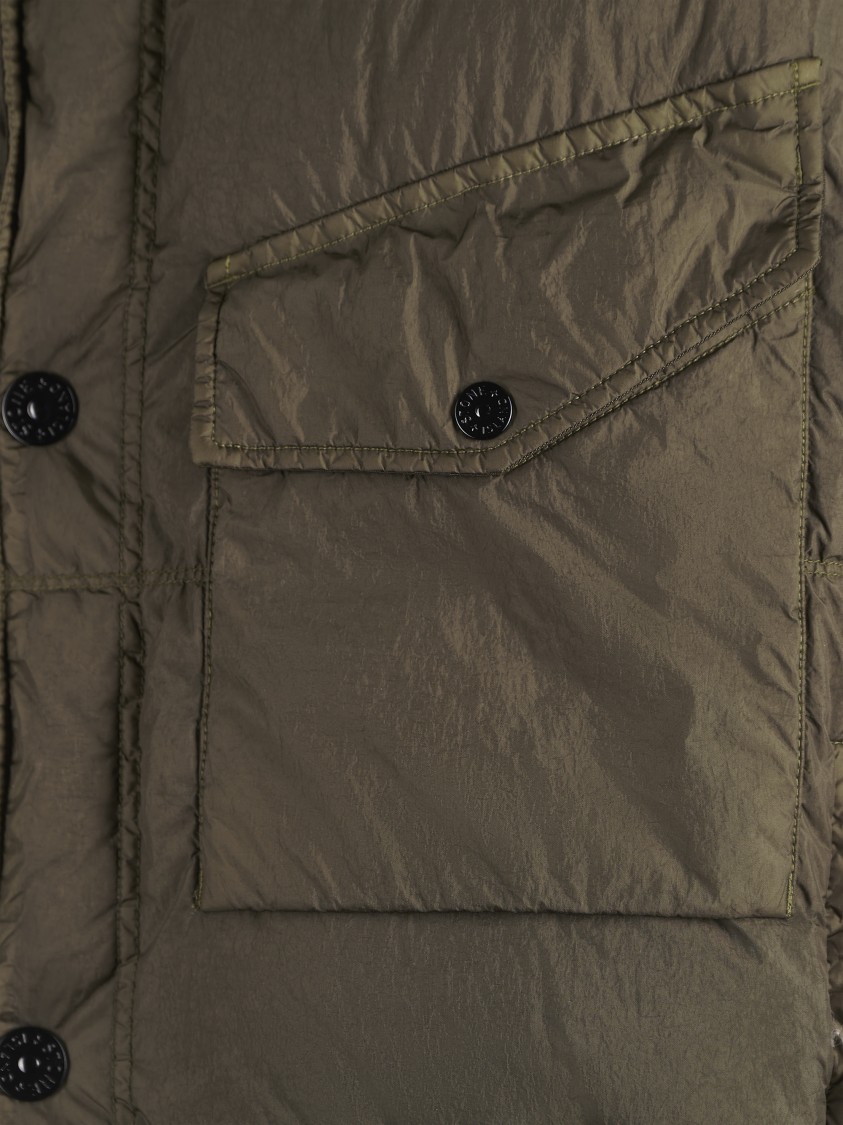Stone Island Padded Oversized Jacket With High Collar And Flap Pocket In Gray