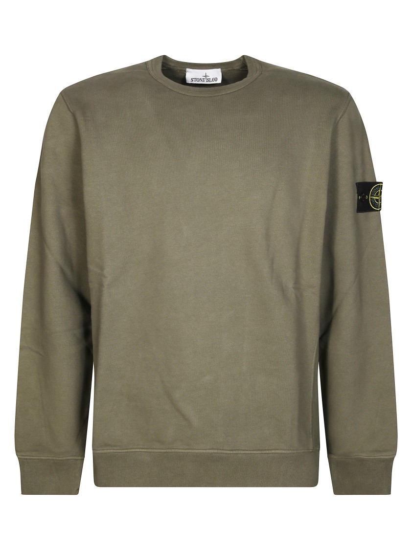 Stone Island Organic Cotton Sweatshirt With Removable Logo Patch In Green