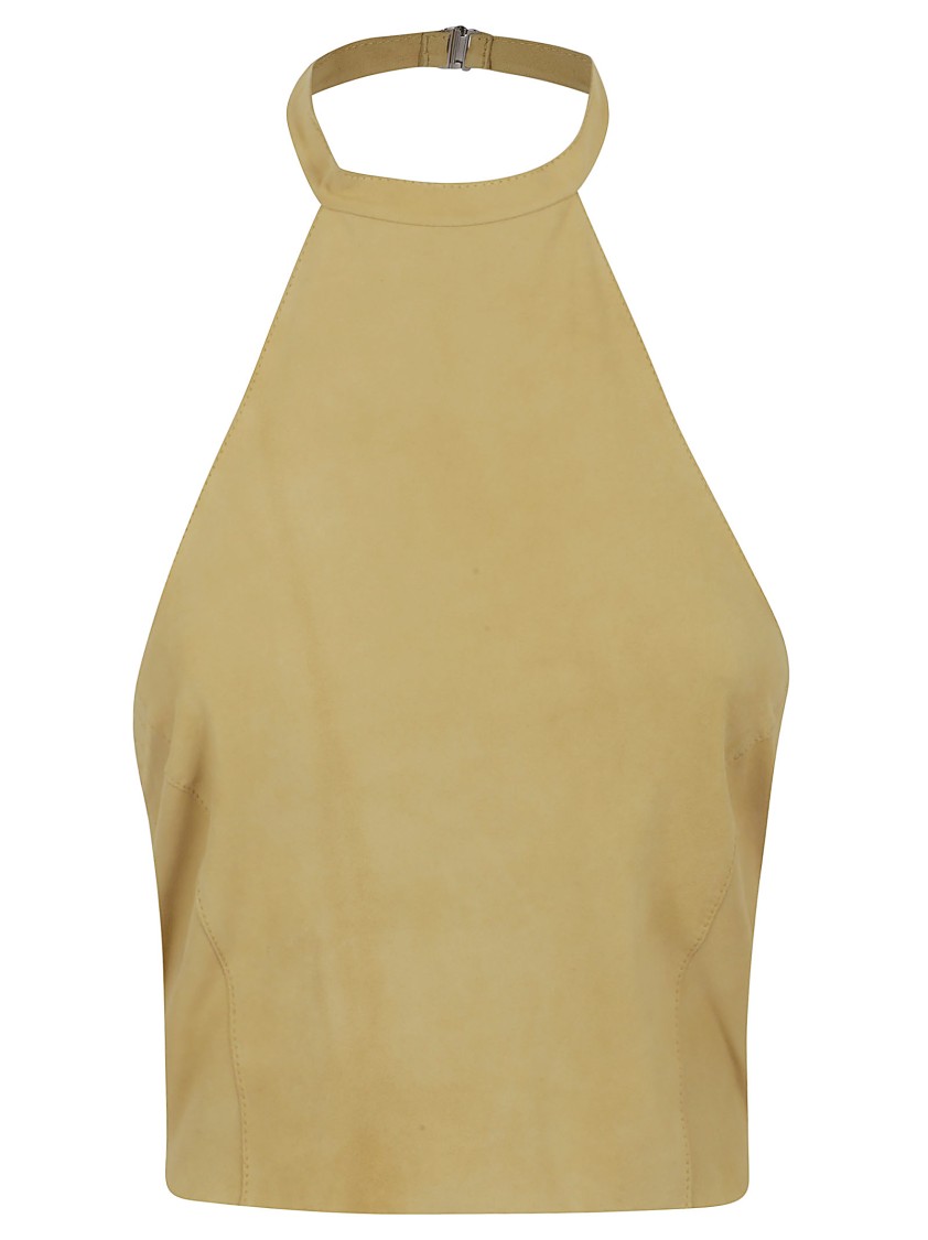 Shop Pinko Halter Neck Luxe Suede Top In Yellow