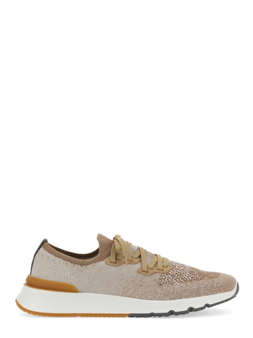 Brunello Cucinelli Mesh-panel Lace-up Sneakers In Neutrals