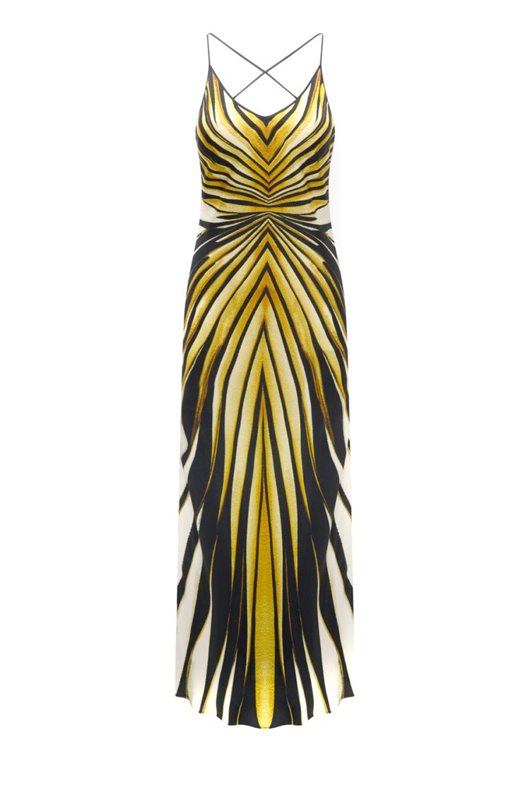 Roberto Cavalli Multicolor Silk Dress With Dynamic Stripes And V-cut Back In Multicolor
