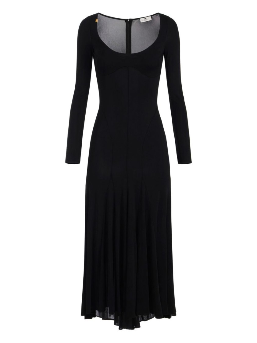 Shop Elisabetta Franchi Flared Black Evening Dress With Fitted Bodice