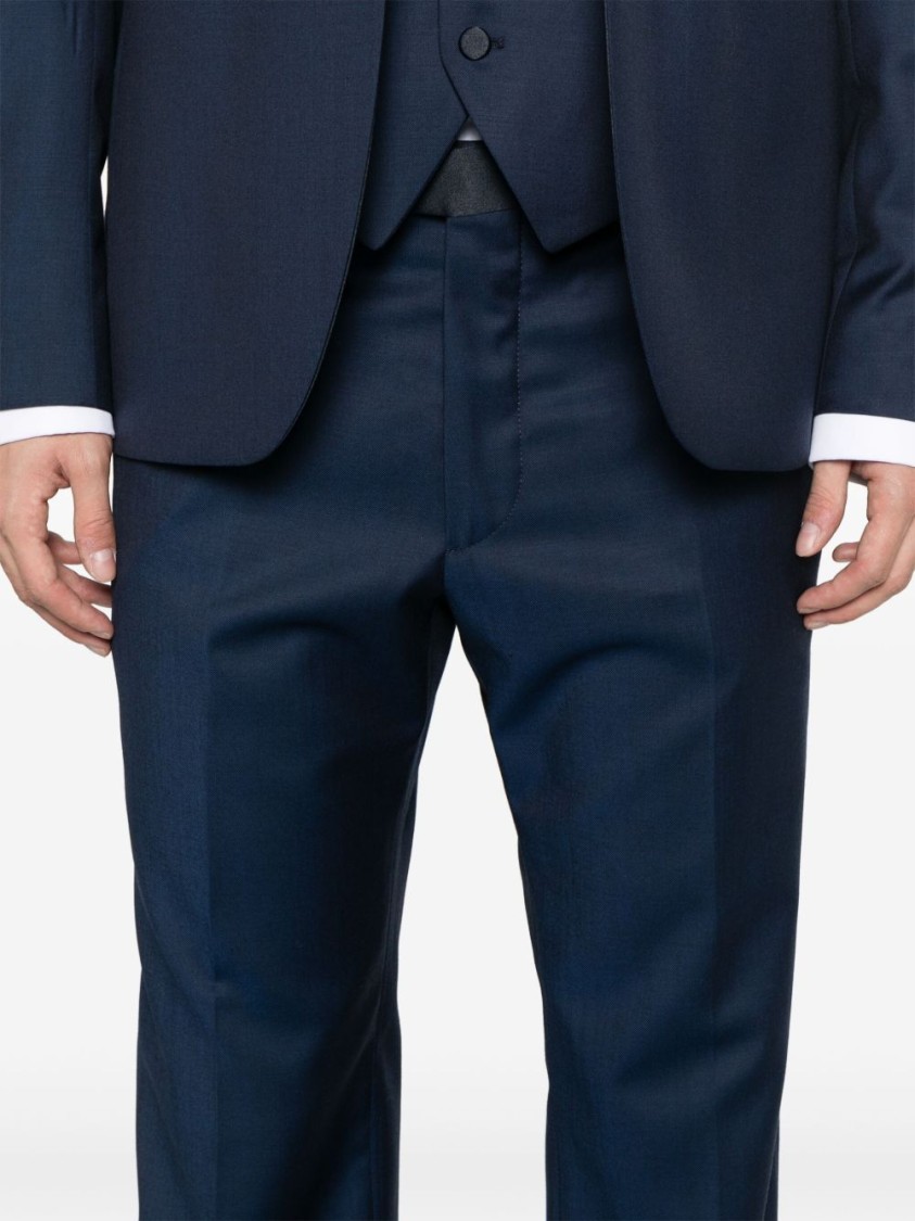 Shop Tagliatore Blue Tailored Suit With Classic Notch Lapel