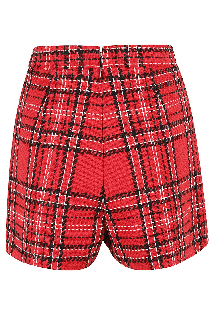Msgm Tartan Cotton Blend Tweed Skort In Red