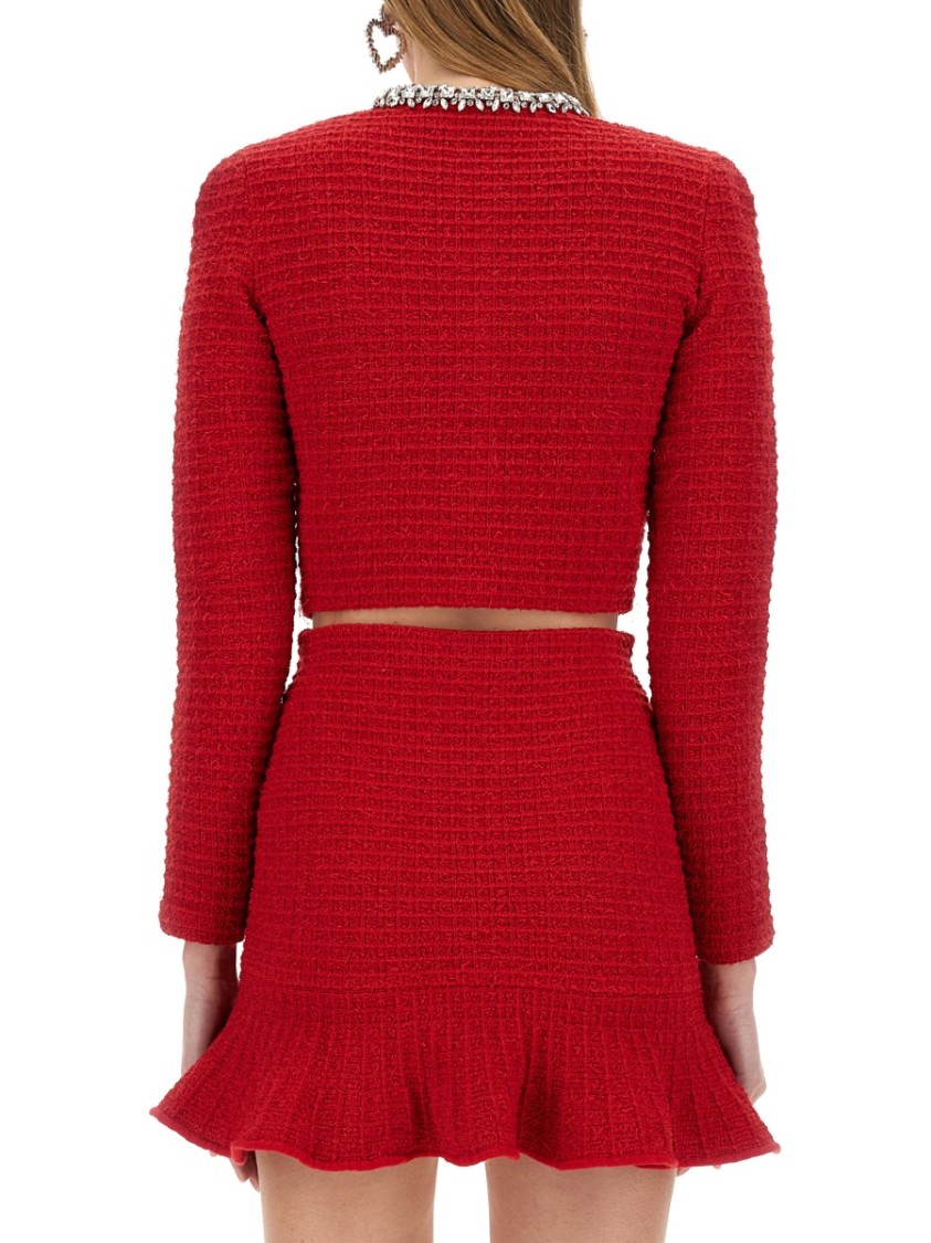 Shop Self-portrait Textured Knit Cardigan In Red