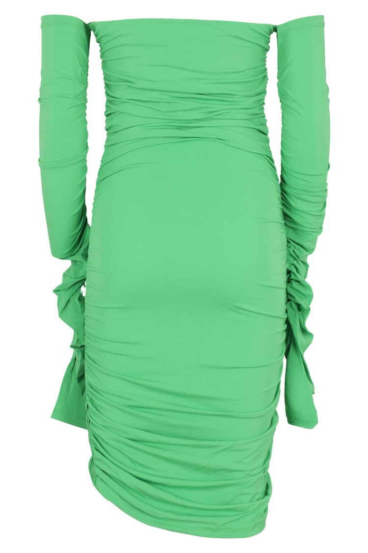 The Andamane Off-shoulder Draped Green Mini Dress By  In Green
