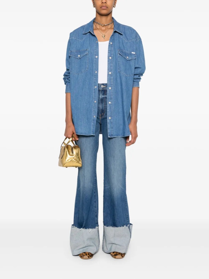 Mother Jeans The Hustler Roller Heel Cuff Fray In Blue
