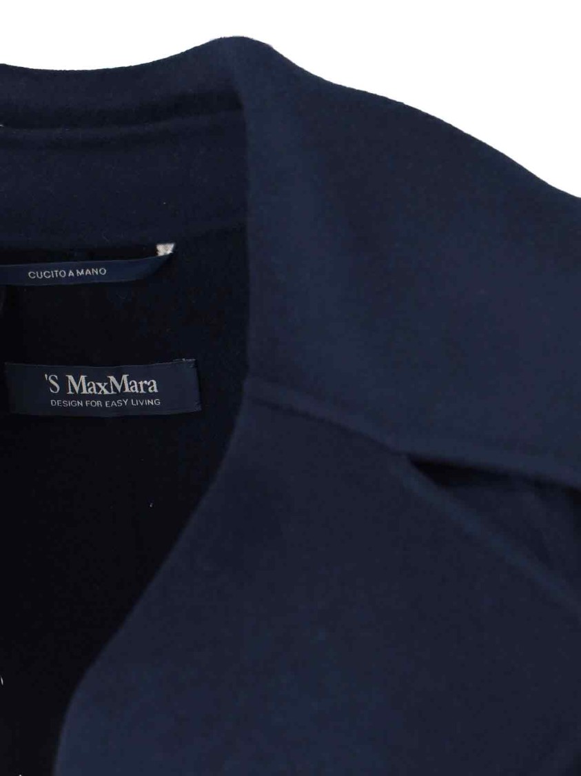 Max Mara Navy Virgin Wool Wrap Coat With Adjustable Belt In Multi