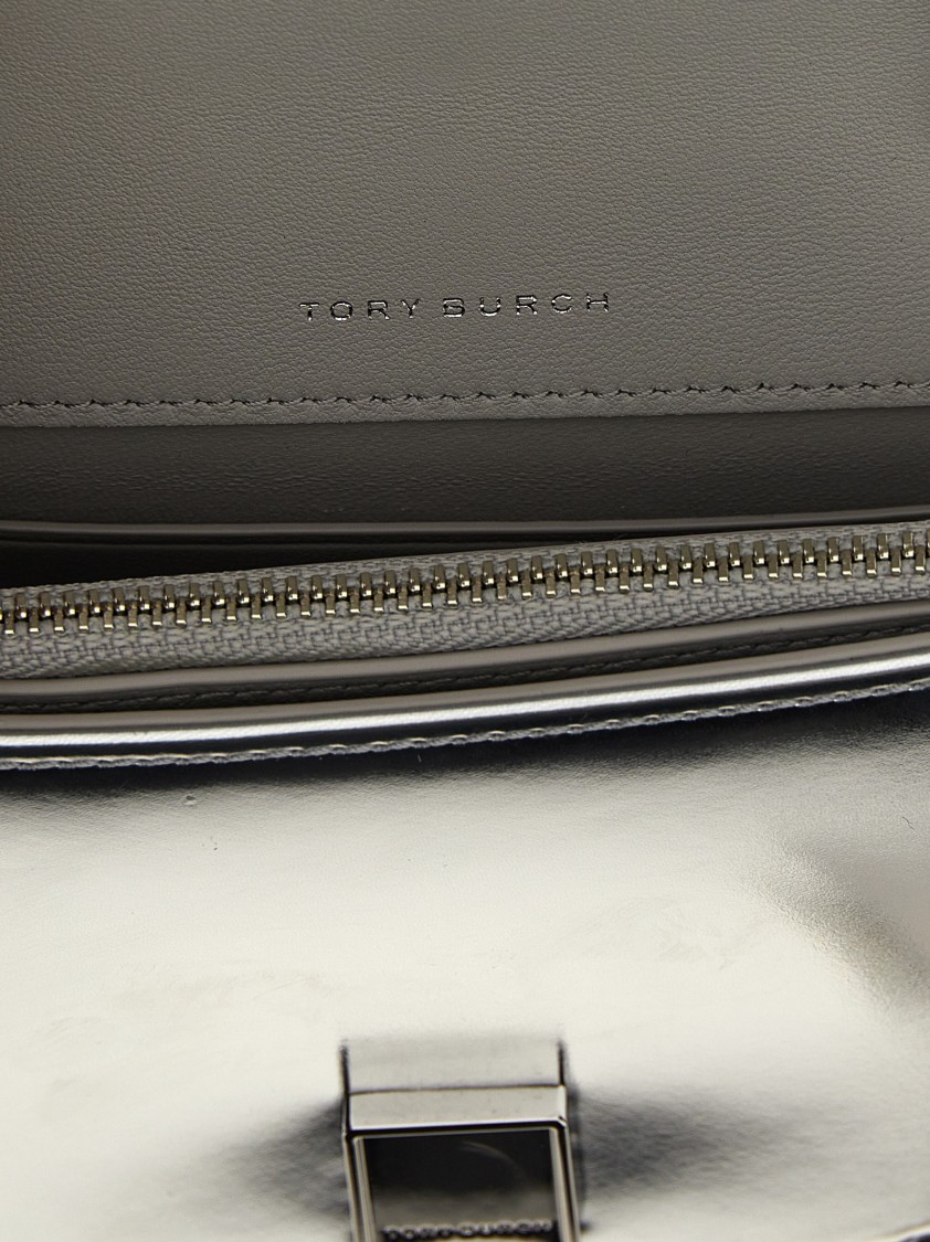 Tory Burch Fleming Metallic Square Quilt Wallets And Card Holders In Silver