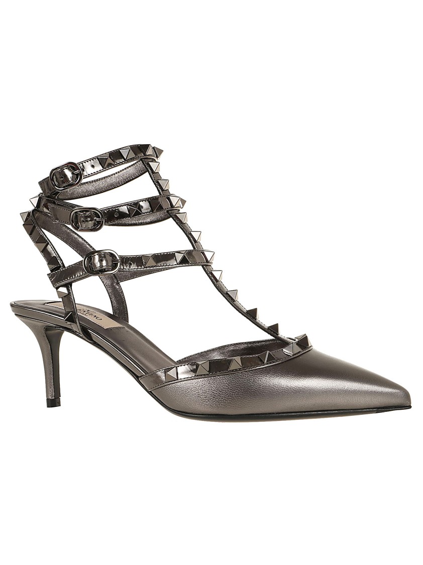 VALENTINO GARAVANI VALENTINO ROCKSTUD CALFSKIN BLACK SMOOTH CALFSKIN ROCKSTUD DÉCOLLETÉ WITH ADJUSTABLE STRAPS