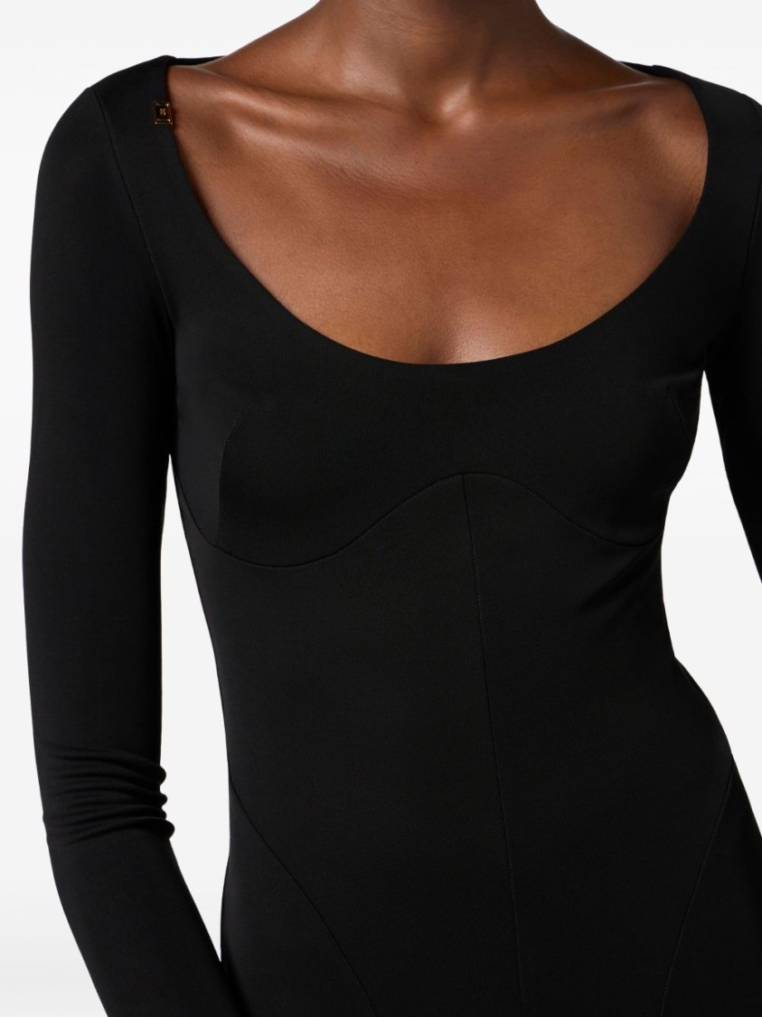 Shop Elisabetta Franchi Flared Black Evening Dress With Fitted Bodice