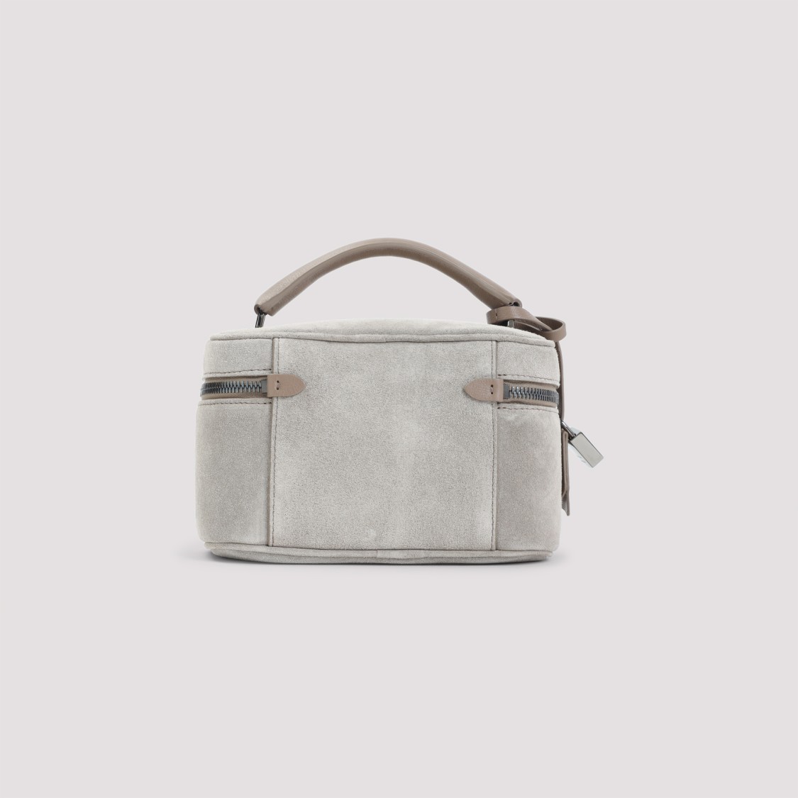 Brunello Cucinelli Structured Suede Leather Clutch With Top Handle In Gray