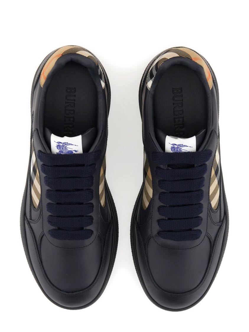 Burberry Indigo Blue Leather And Check Sneaker Terrace