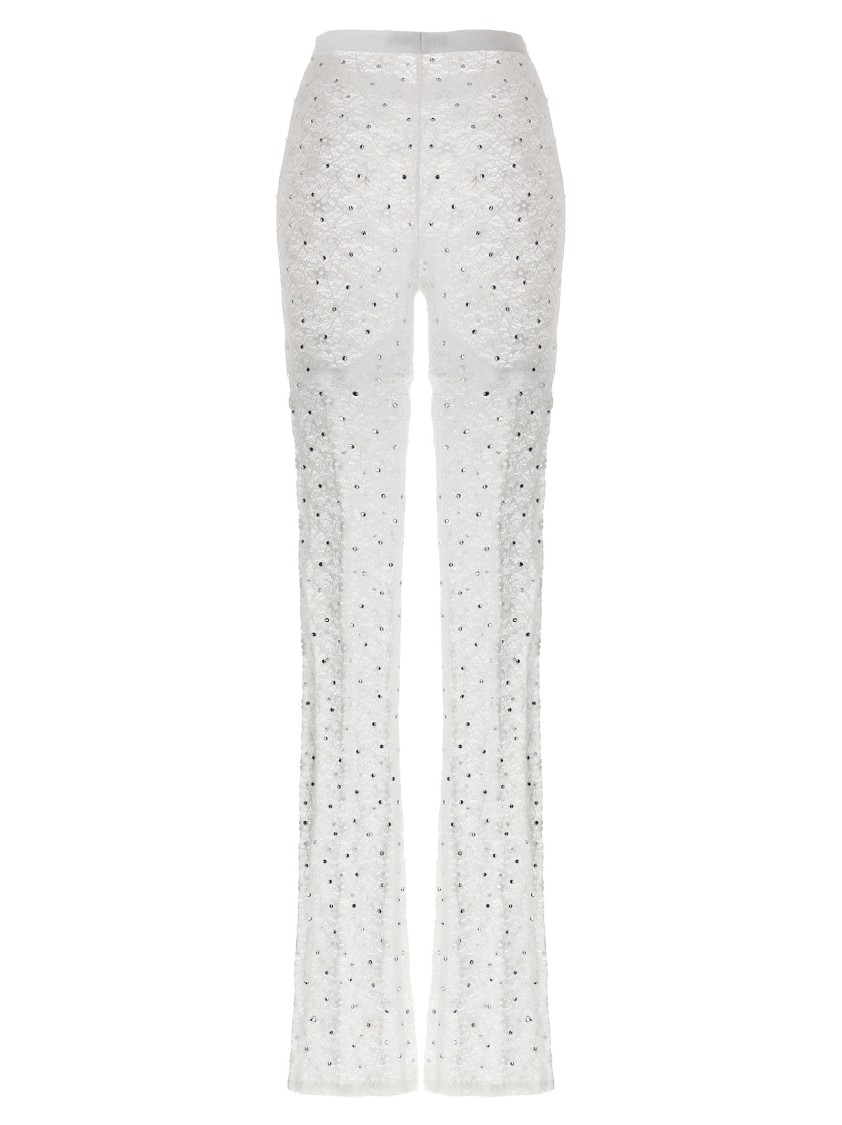 Alessandra Rich Rhinestone Lace Flared Leggings In White