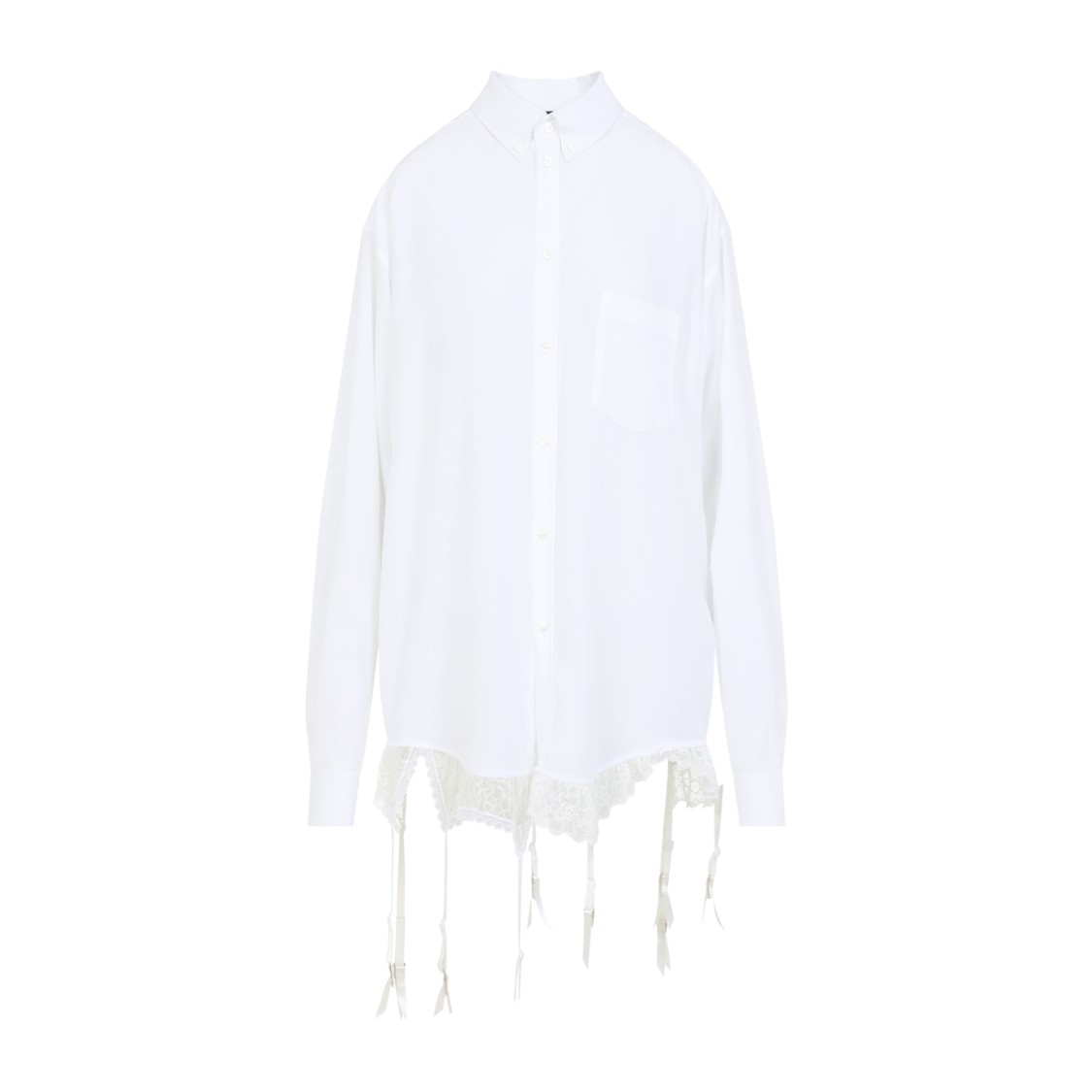 Shop Balenciaga White Lingerie Shirt With Pointed Collar And Tonal Lace Hem