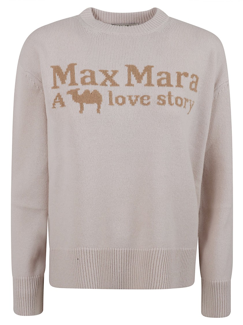 Max Mara Beige Sweater With Playful Graphic In Gray
