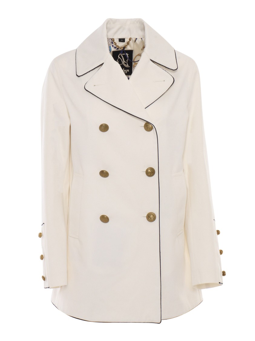 Sealup Double-breasted Tailored Peacoat With Navy Piping In Neutral
