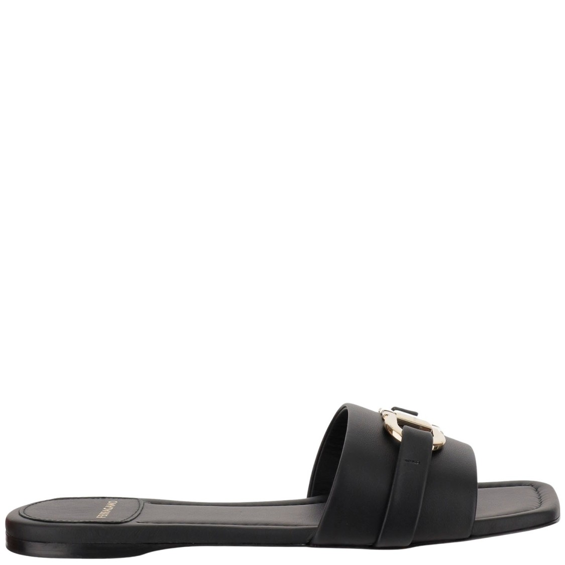 Shop Ferragamo Salvatore Leather Flat Sandals With Logo In Black