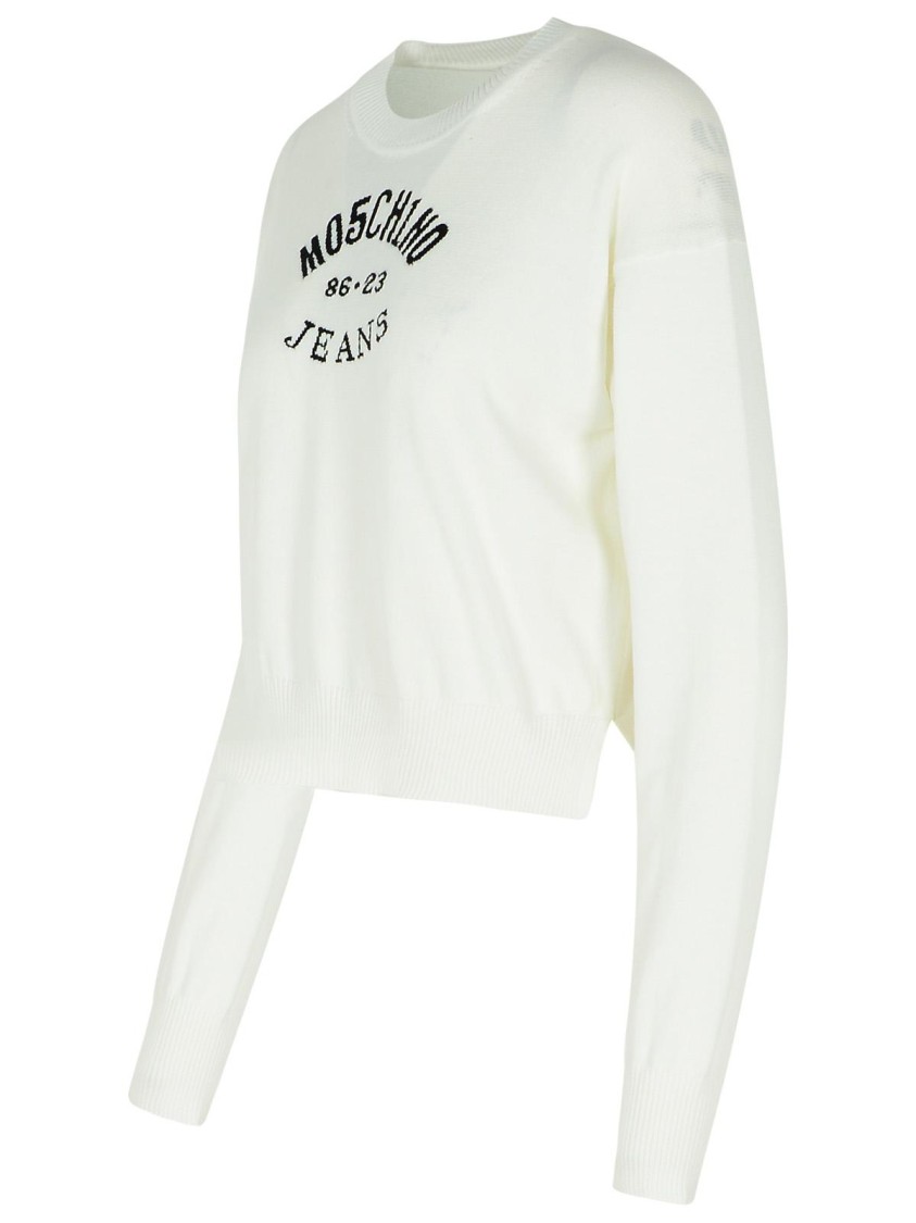 Moschino Jeans White Cotton Sweater In White