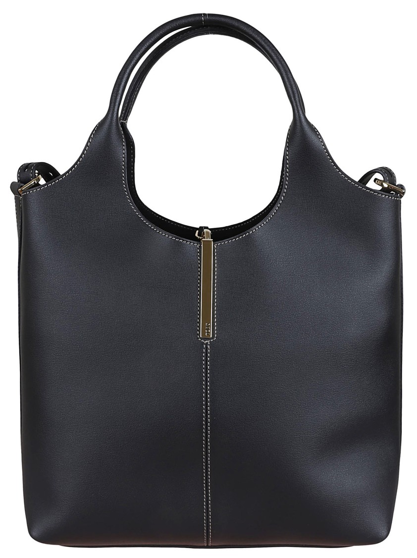 Tod's Dual Handle Black Leather Handbag With Zip Closure In Black