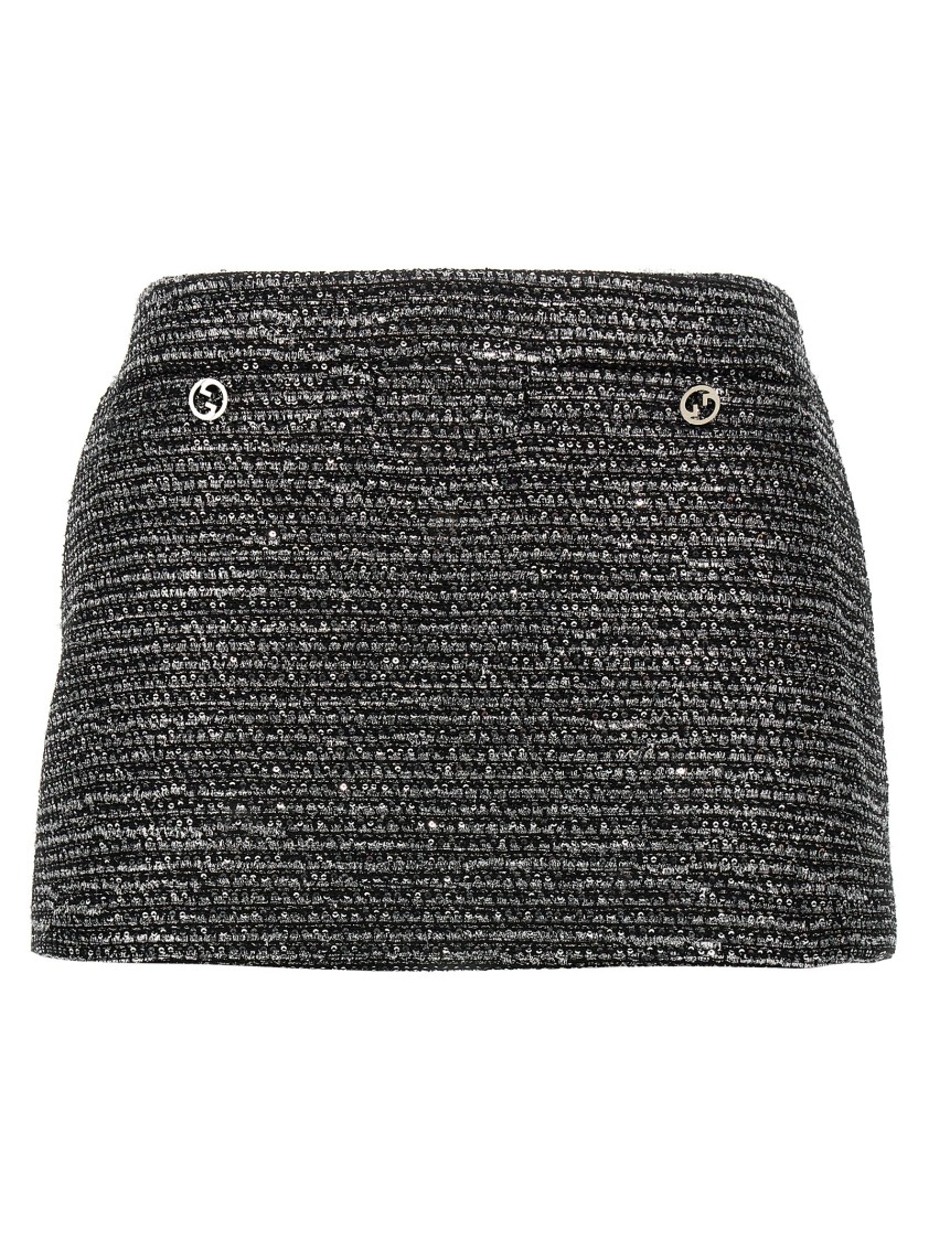 Gucci Lamé Tweed Skirt In Gray
