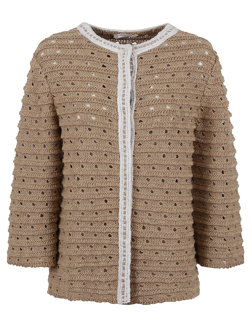 Charlott Cotton Jacket With Perforated Knit In Green