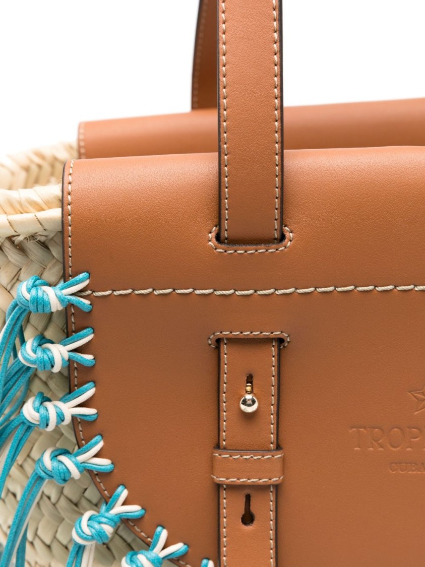 Cuba Lab Structured Brown Handbag With Woven Straw