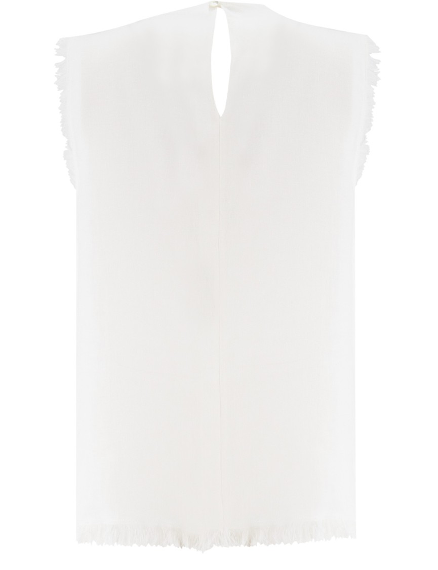 Antonelli Fringed Sleeveless Linen Top In White