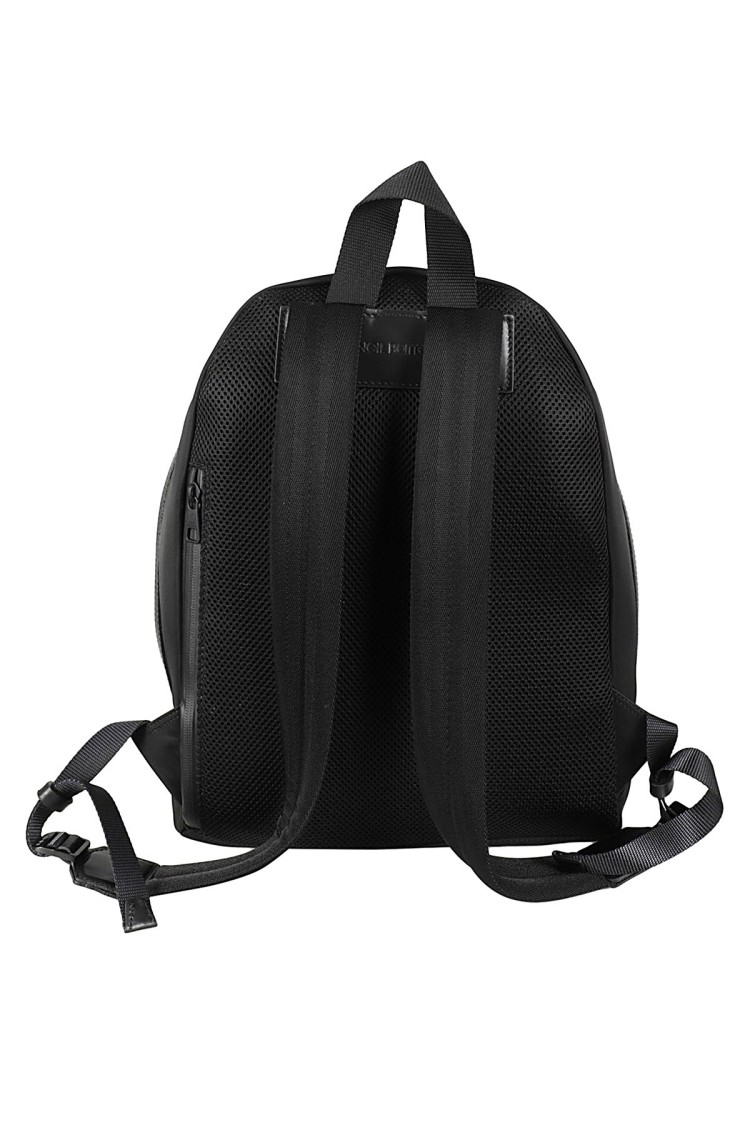 Neil Barrett Fair Isle Thunderbolt Nylon Twill Leather City Backpack In Black