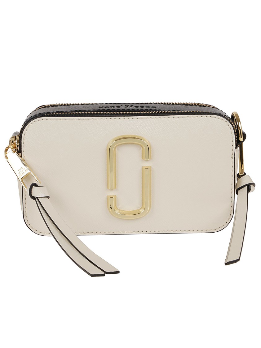 Marc Jacobs Compact Leather Snapshot Bag With Gold Brass Logo In White
