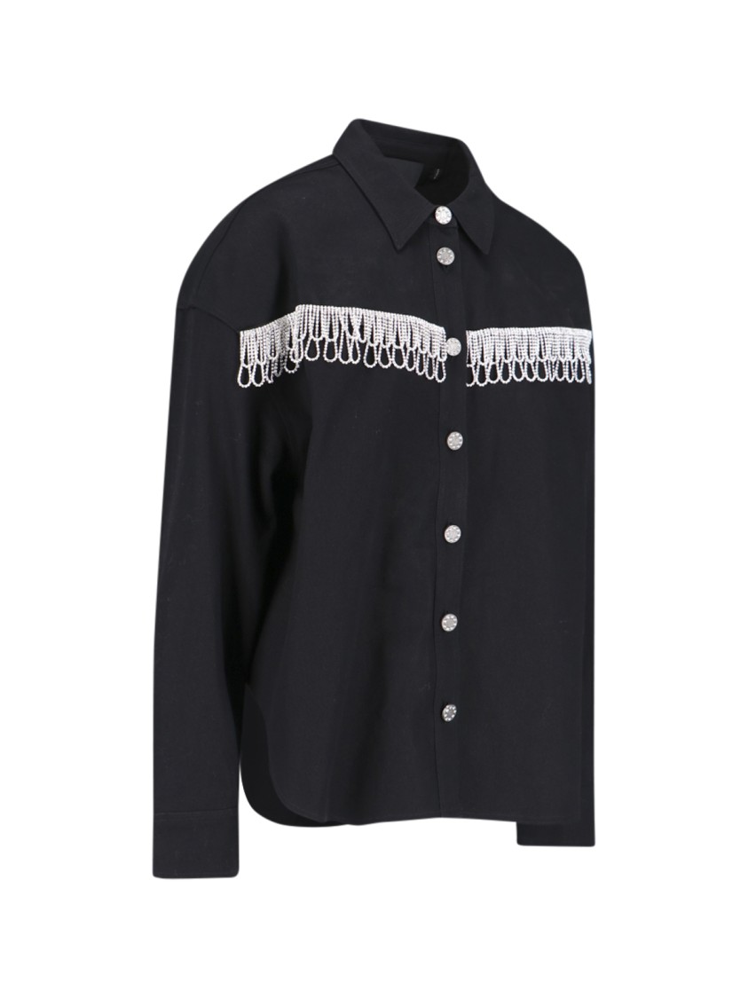 Rotate Birger Christensen Rotate Overshirt With Crystal Fringes In Black