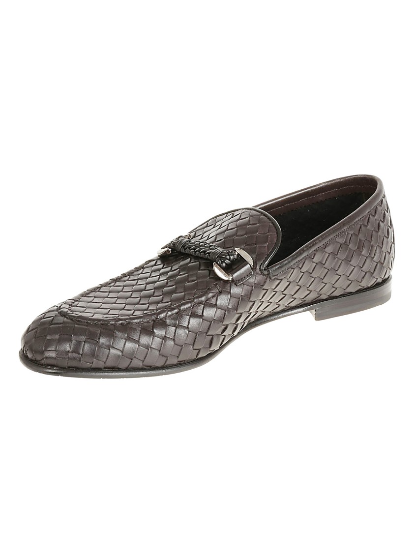 Barrett Brown Leather Woven Loafer With Decorative Strap