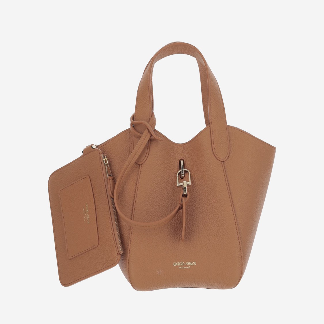 Giorgio Armani Logo Stamp Leather Top Handle Bag In Brown