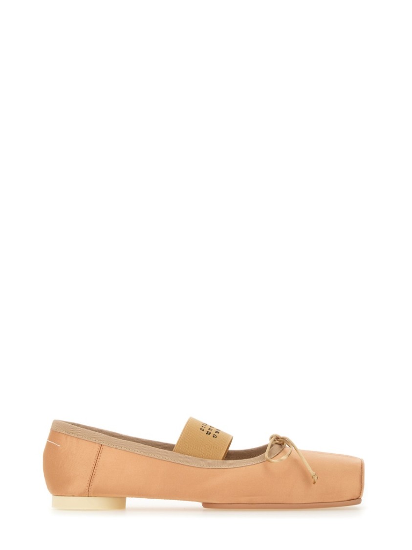 Mm6 Maison Margiela Mm6 By Maison Margiela Ballerina Flats With Logo And Bow Detail In Neutrals