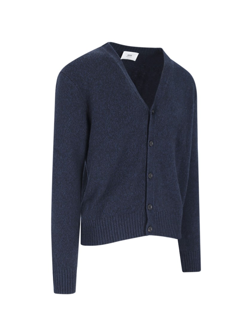 Ami Alexandre Mattiussi Ami Classic Blue Cashmere V-neck Cardigan In Blue
